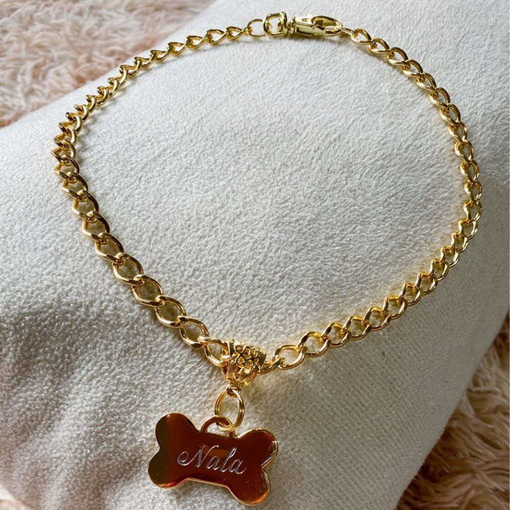 Coleira Imperial Pet com Plaquinha de Identificação Personalizada - Dourada