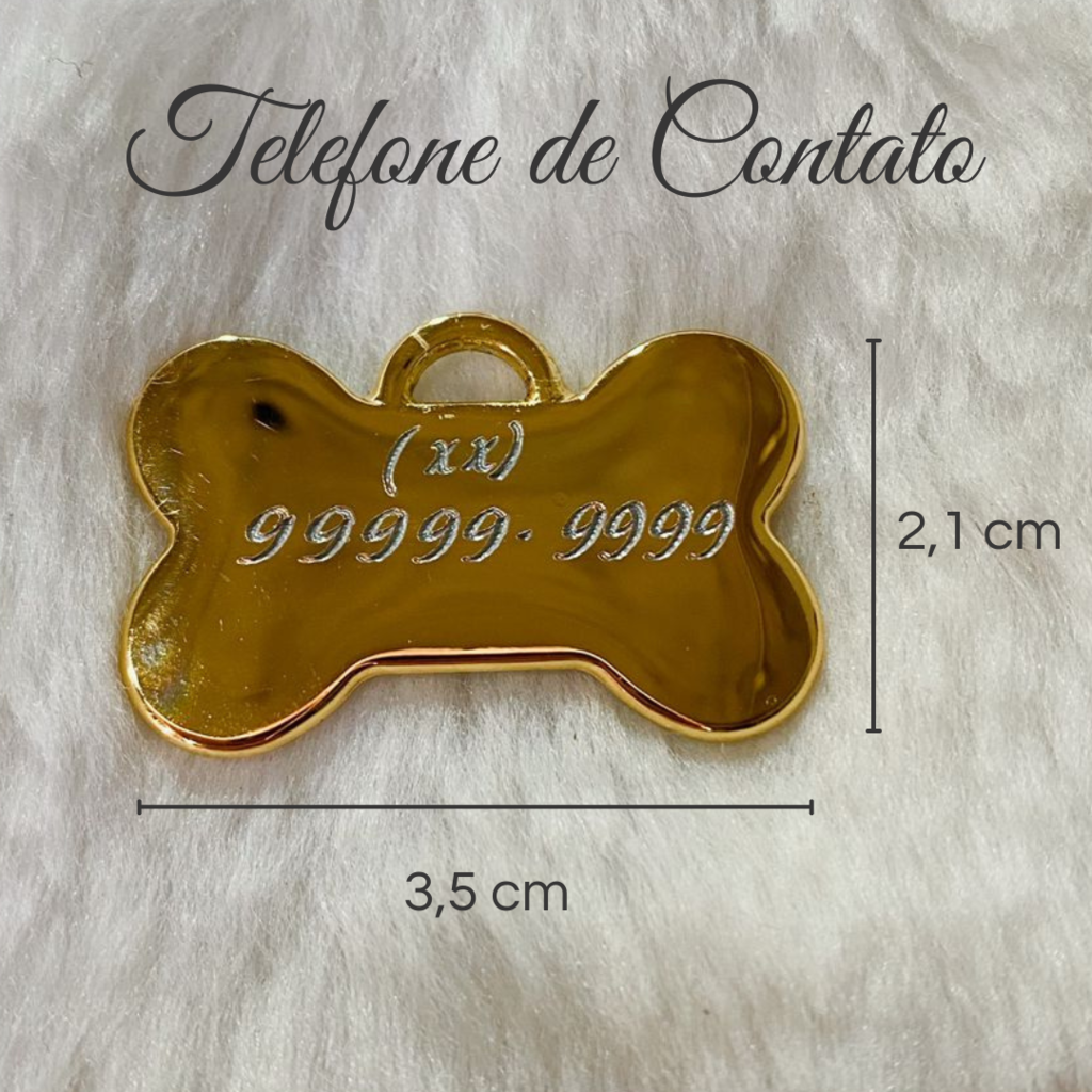 Coleira Luz com Plaquinha de Identificação Personalizada - Branca e Dourada