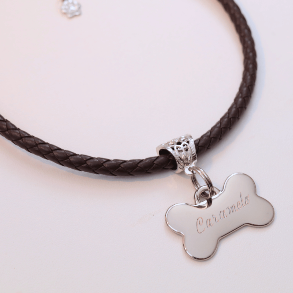 Coleira Elegância Pet com Plaquinha de Identificação Personalizada - Marrom Escuro