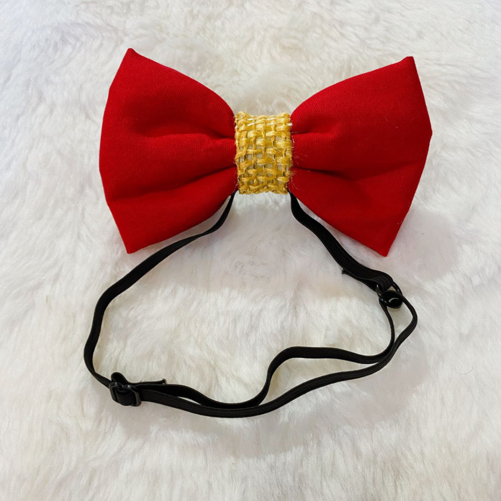 Laço/Gravata EstiloPet com Elástico Regulável - Vermelho e Dourado