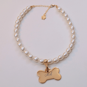 Coleira Glamour Pet com Plaquinha de Identificação Personalizada - Pérola