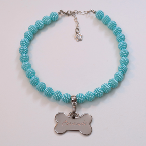 Coleira Glamour Pet com Plaquinha de Identificação Personalizada - Azul