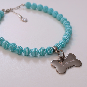 Coleira Glamour Pet com Plaquinha de Identificação Personalizada - Azul