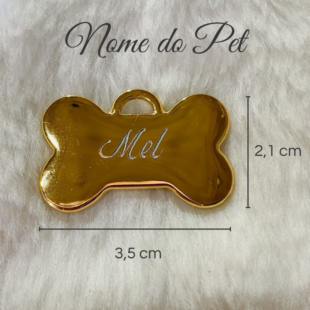 Coleira Luz com Plaquinha de Identificação Personalizada - Branca e Dourada
