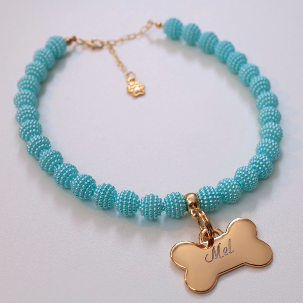 Coleira Glamour Pet com Plaquinha de Identificação Personalizada - Azul