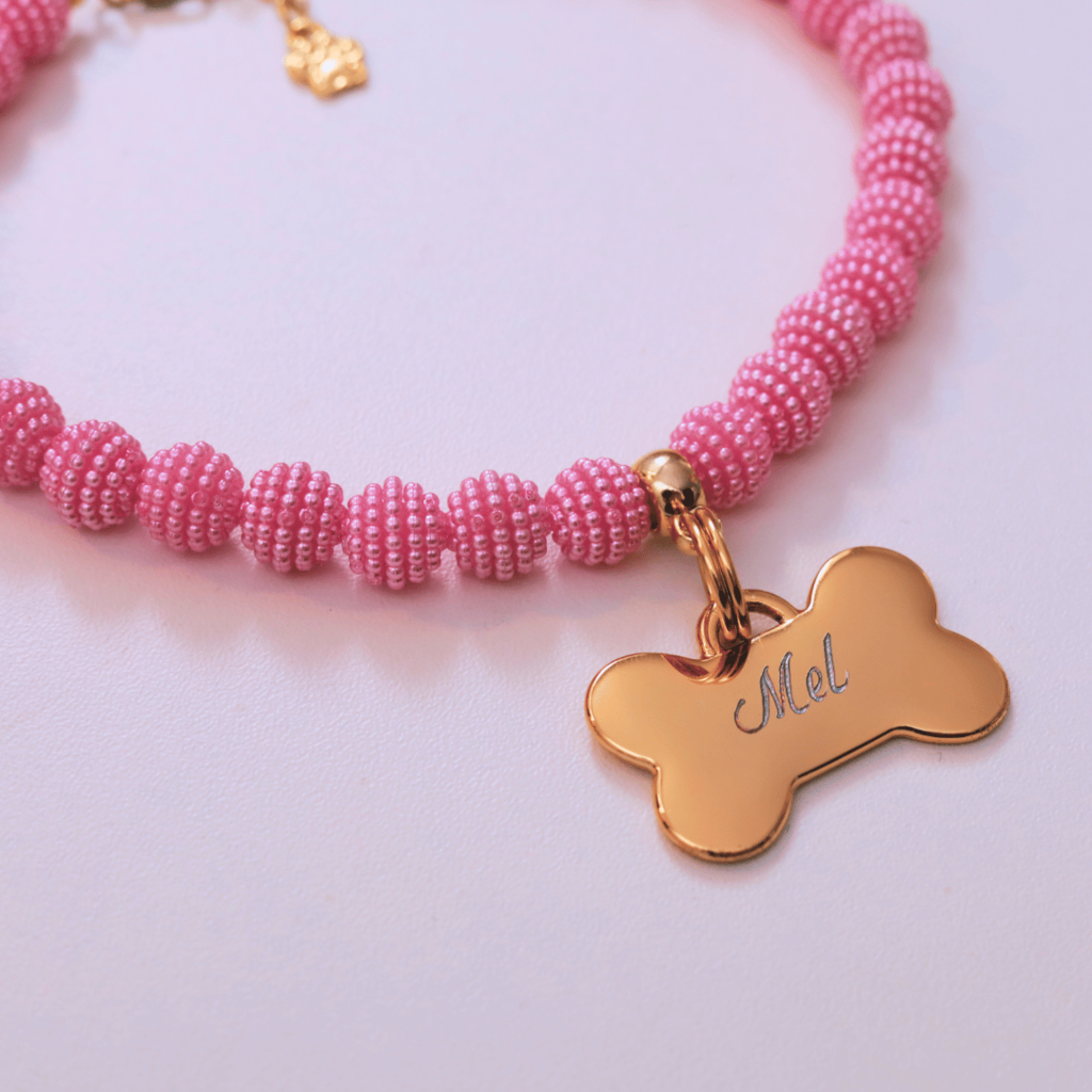 Coleira Glamour Pet com Plaquinha de Identificação Personalizada - Rosa