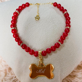 Coleira Brilho Com Plaquinha de Identificação Personalizada - Vermelho