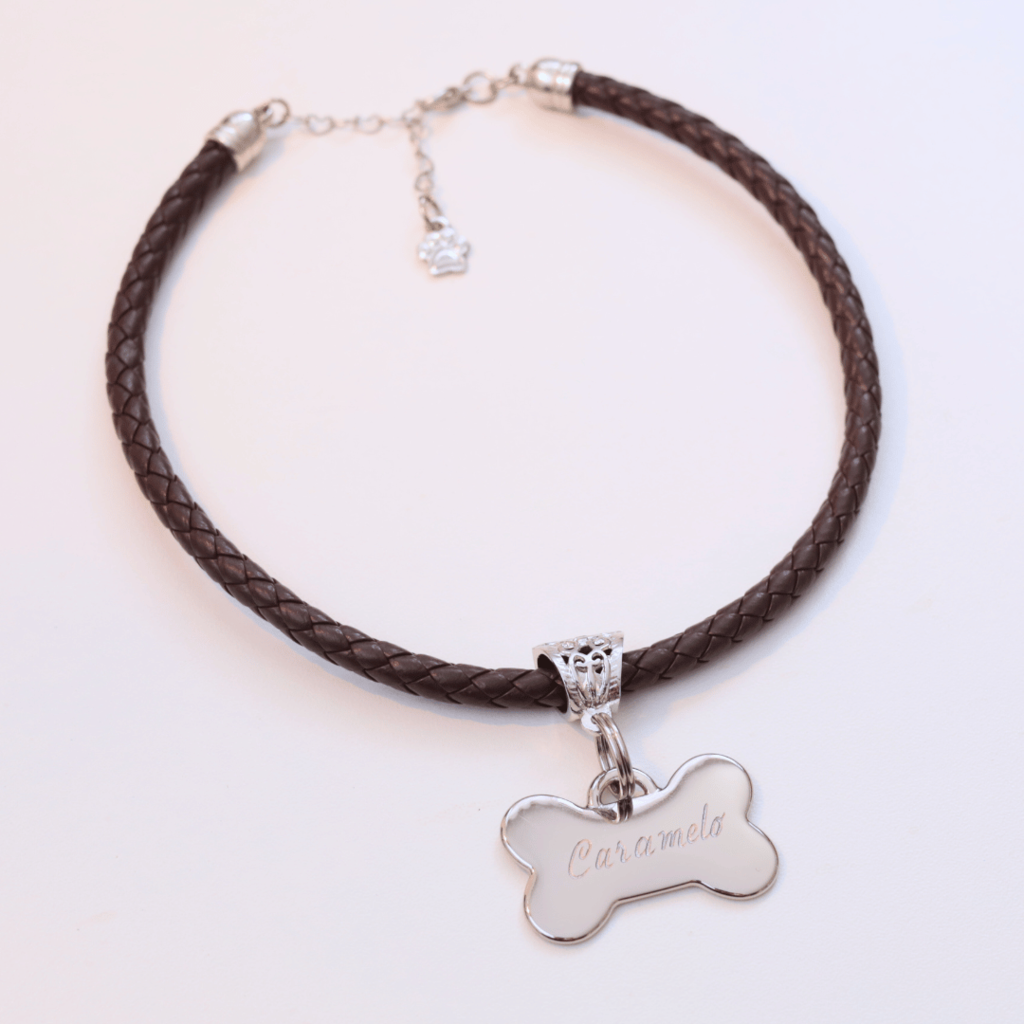Coleira Elegância Pet com Plaquinha de Identificação Personalizada - Marrom Escuro