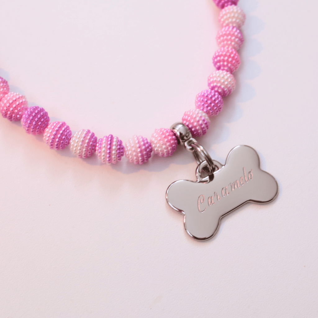Coleira Glamour Pet com Plaquinha de Identificação Personalizada - Rosa e Roxo