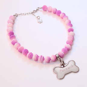 Coleira Glamour Pet com Plaquinha de Identificação Personalizada - Rosa e Roxo