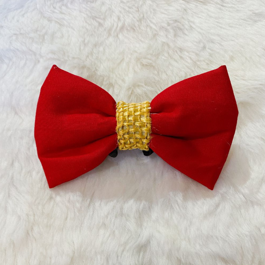 Laço/Gravata EstiloPet com Elástico Regulável - Vermelho e Dourado