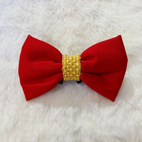 Laço/Gravata EstiloPet com Elástico Regulável - Vermelho e Dourado