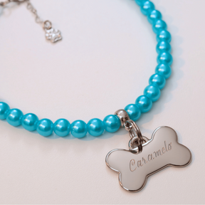 Coleira Charm Com Plaquinha de Identificação Personalizada - Azul