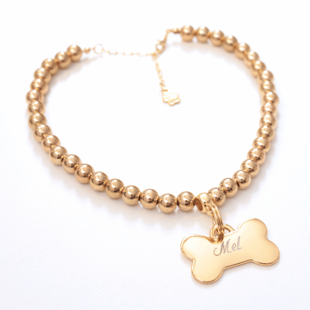 Coleira Charm Com Plaquinha de Identificação Personalizada - Dourada