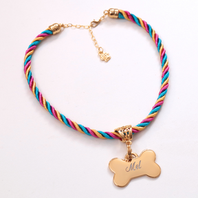 Coleira Mimo Pet com Plaquinha de Identificação Personalizada - Arco-íris