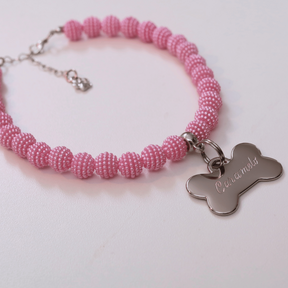 Coleira Glamour Pet com Plaquinha de Identificação Personalizada - Rosa