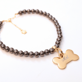 Coleira Charm Com Plaquinha de Identificação Personalizada - Preta Brilhante