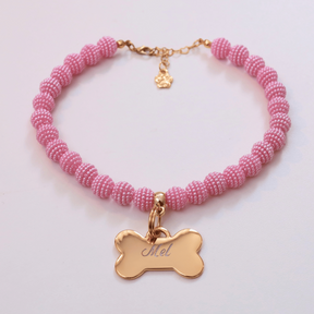 Coleira Glamour Pet com Plaquinha de Identificação Personalizada - Rosa