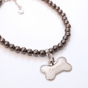 Coleira Charm Com Plaquinha de Identificação Personalizada - Preta Brilhante
