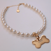 Coleira Glamour Pet com Plaquinha de Identificação Personalizada - Pérola